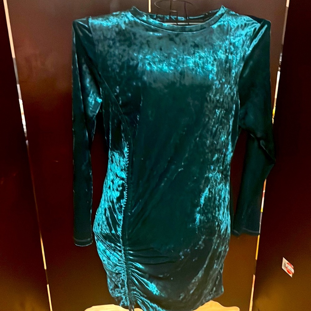 NWT Green velvet dress with cinch